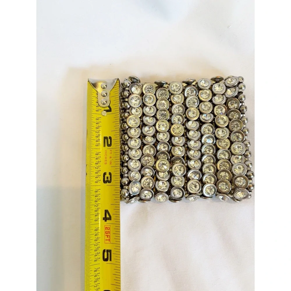 Vintage 8 Row HEAVY Rhynstone Silver Bracelet. 3.5 x 3.5 Width and Height Width